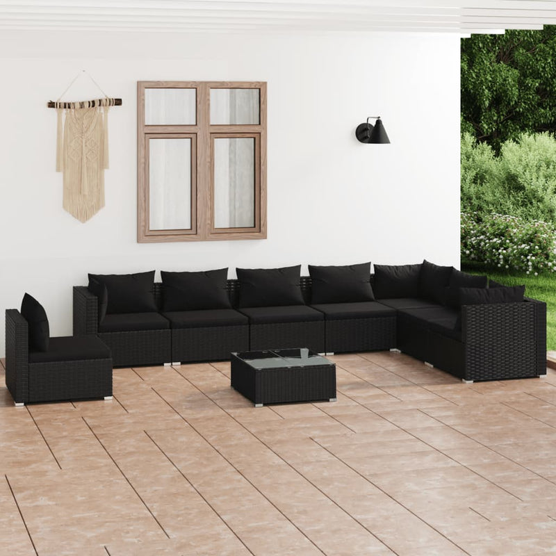 9 Piece Garden Lounge Set with Cushions Poly Rattan Black