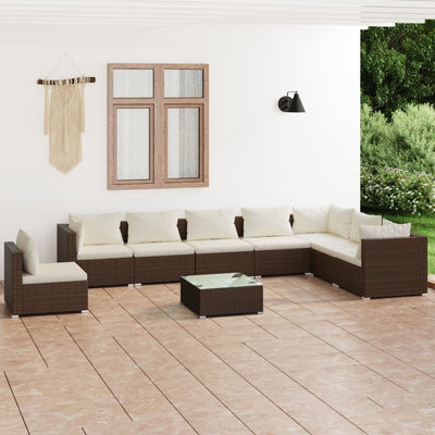 9 Piece Garden Lounge Set with Cushions Poly Rattan Brown