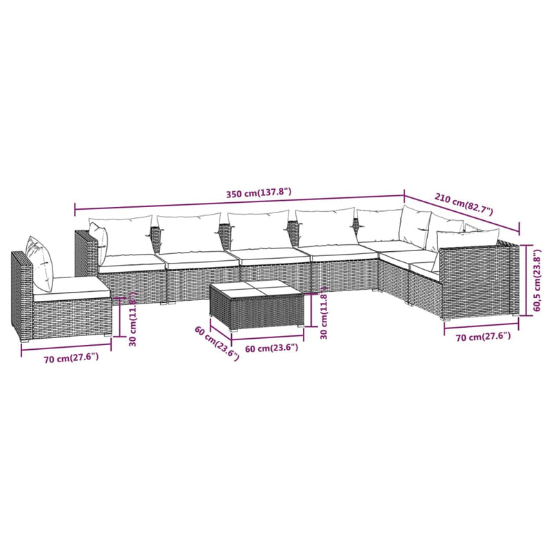 9 Piece Garden Lounge Set with Cushions Poly Rattan Grey