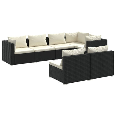 7 Piece Garden Lounge Set with Cushions Black Poly Rattan