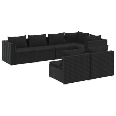 7 Piece Garden Lounge Set with Cushions Black Poly Rattan