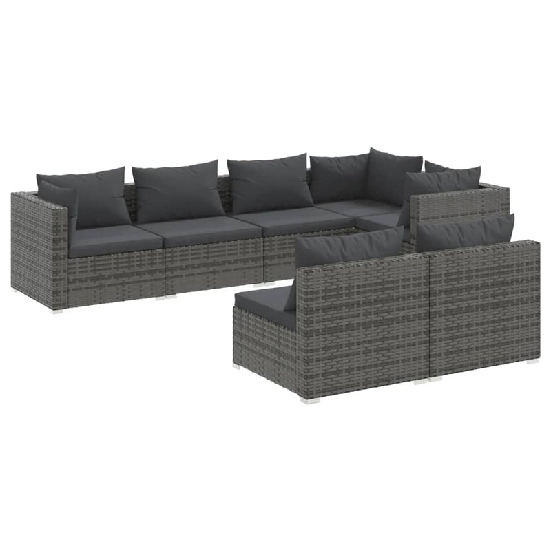 7 Piece Garden Lounge Set with Cushions Grey Poly Rattan