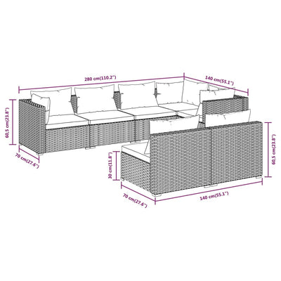 7 Piece Garden Lounge Set with Cushions Grey Poly Rattan