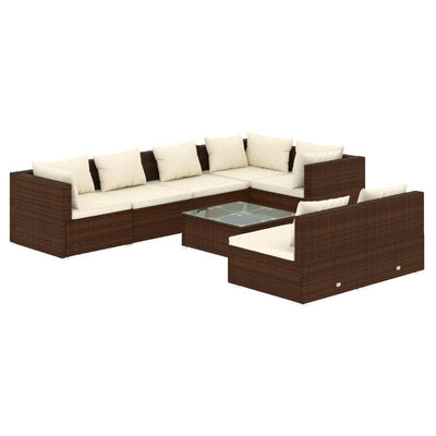 8 Piece Garden Lounge Set with Cushions Brown Poly Rattan