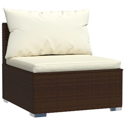 8 Piece Garden Lounge Set with Cushions Brown Poly Rattan