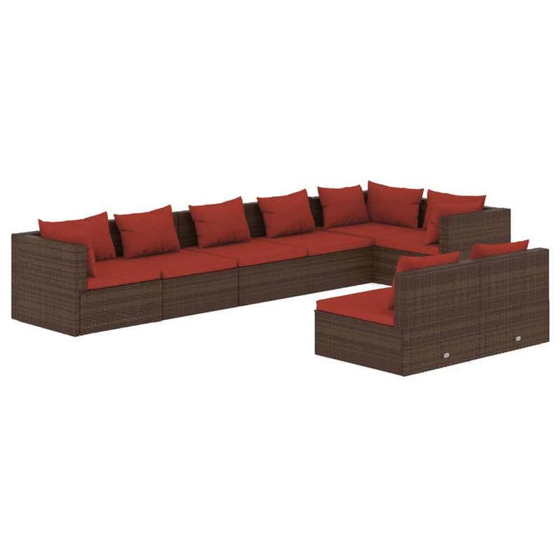 8 Piece Garden Lounge Set with Cushions Brown Poly Rattan