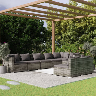 8 Piece Garden Lounge Set with Cushions Grey Poly Rattan