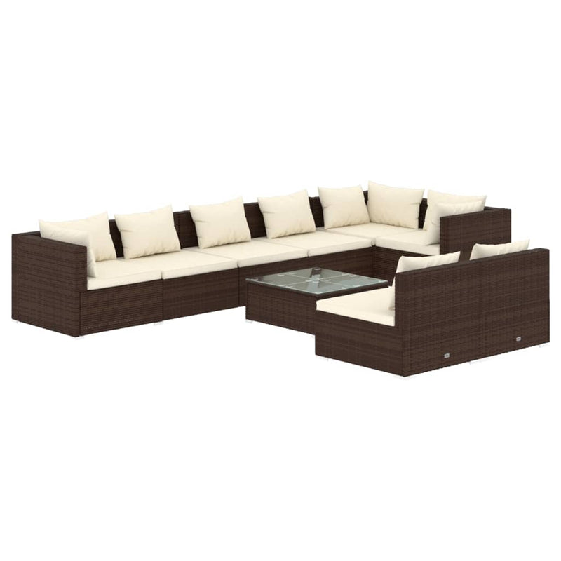 9 Piece Garden Lounge Set with Cushions Brown Poly Rattan