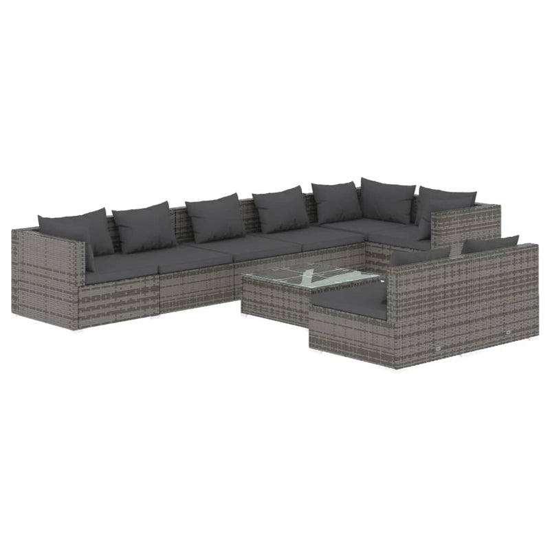 9 Piece Garden Lounge Set with Cushions Grey Poly Rattan