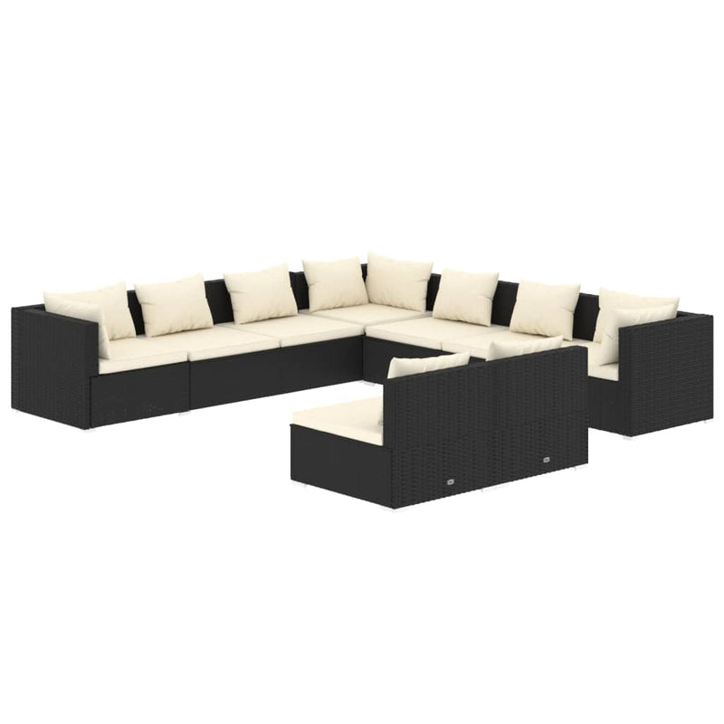 9 Piece Garden Lounge Set with Cushions Black Poly Rattan