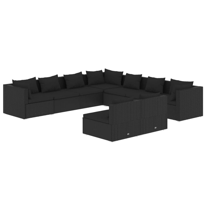 9 Piece Garden Lounge Set with Cushions Black Poly Rattan