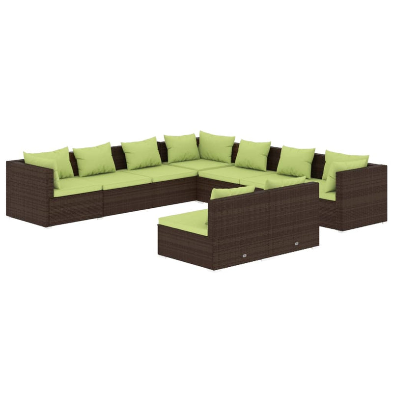 9 Piece Garden Lounge Set with Cushions Brown Poly Rattan