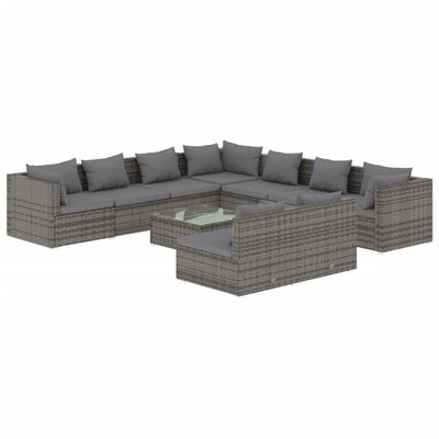 10 Piece Garden Lounge Set with Cushions Grey Poly Rattan