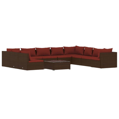 11 Piece Garden Lounge Set with Cushions Brown Poly Rattan