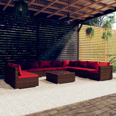 11 Piece Garden Lounge Set with Cushions Brown Poly Rattan