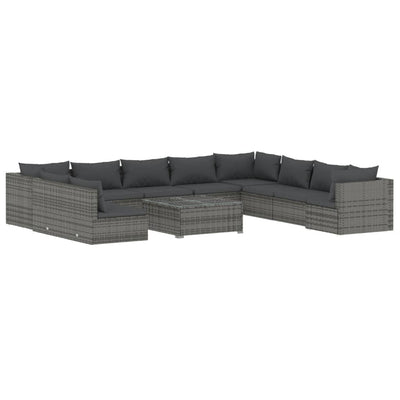 11 Piece Garden Lounge Set with Cushions Grey Poly Rattan