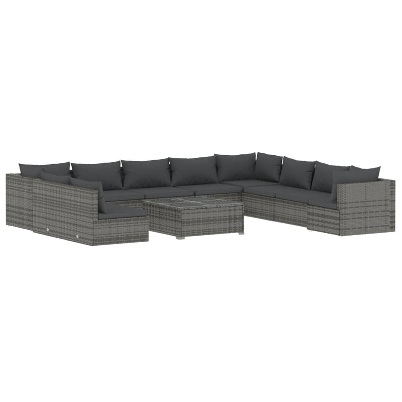 11 Piece Garden Lounge Set with Cushions Grey Poly Rattan