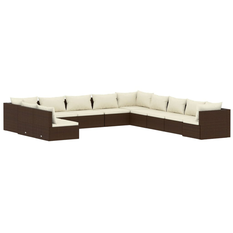 11 Piece Garden Lounge Set with Cushions Brown Poly Rattan