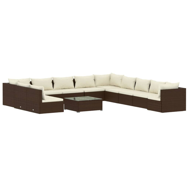 12 Piece Garden Lounge Set with Cushions Brown Poly Rattan