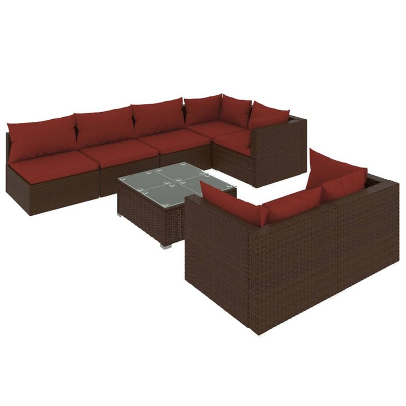 8 Piece Garden Lounge Set with Cushions Brown Poly Rattan