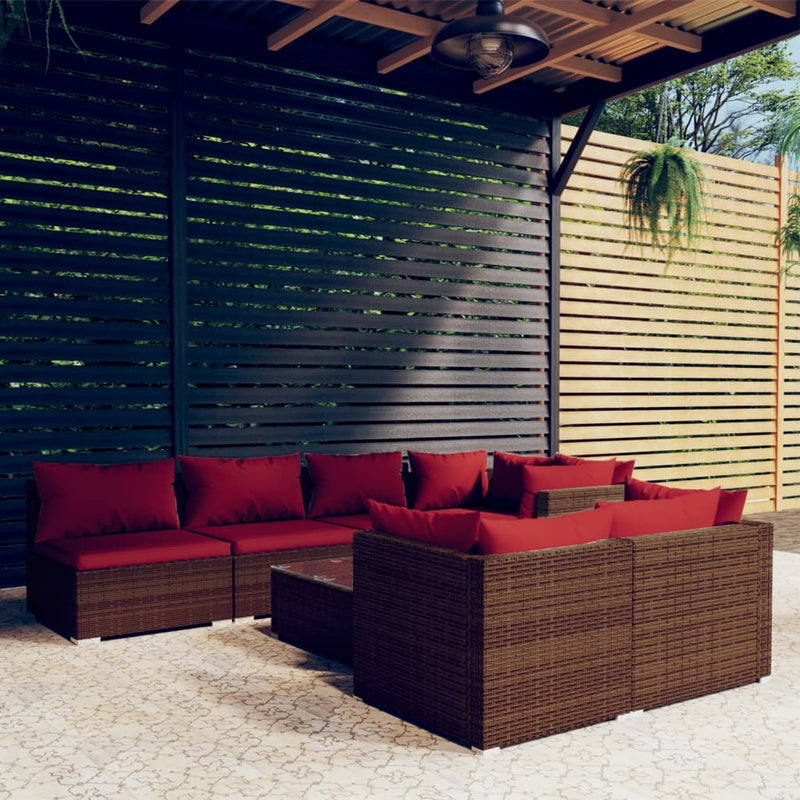 8 Piece Garden Lounge Set with Cushions Brown Poly Rattan