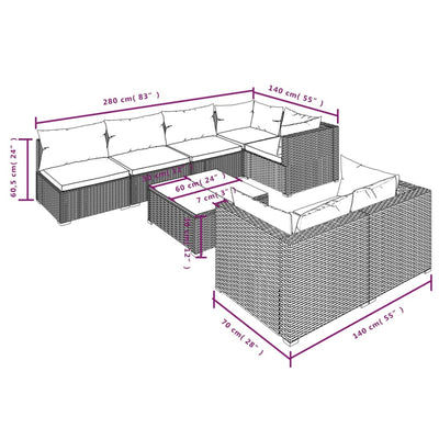 8 Piece Garden Lounge Set with Cushions Grey Poly Rattan