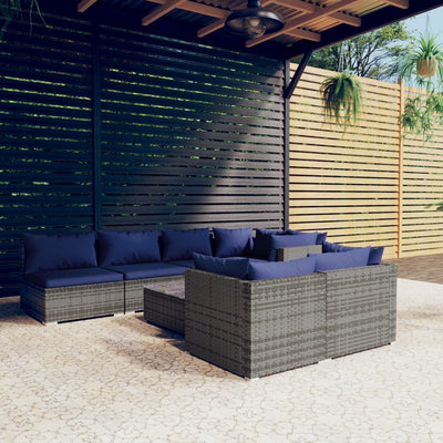 8 Piece Garden Lounge Set with Cushions Grey Poly Rattan