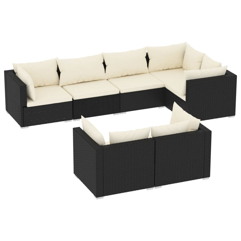 7 Piece Garden Lounge Set with Cushions Black Poly Rattan