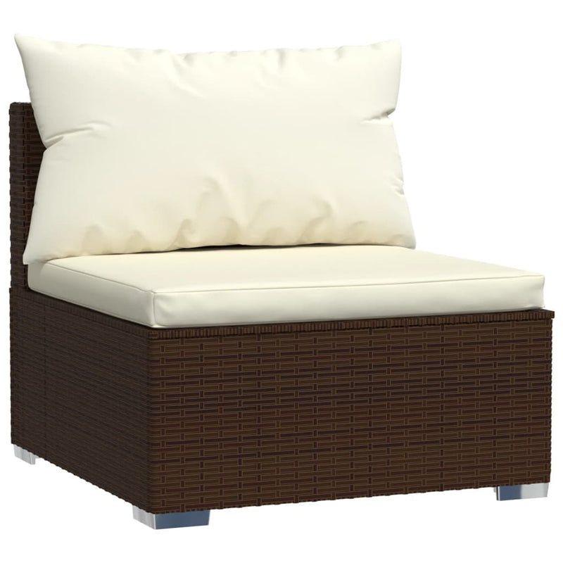 7 Piece Garden Lounge Set with Cushions Brown Poly Rattan