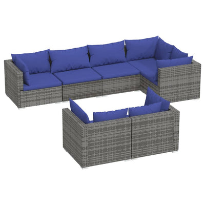 7 Piece Garden Lounge Set with Cushions Grey Poly Rattan