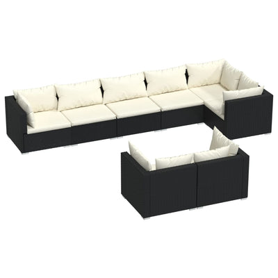 8 Piece Garden Lounge Set with Cushions Black Poly Rattan