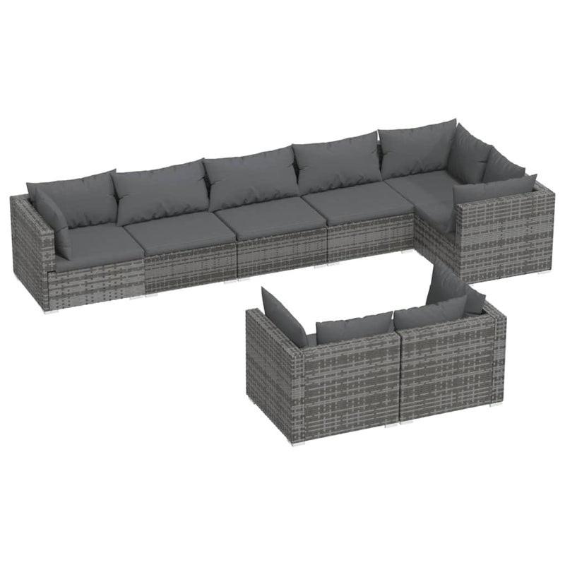 8 Piece Garden Lounge Set with Cushions Grey Poly Rattan