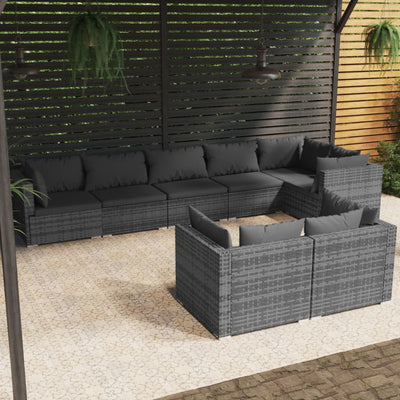 8 Piece Garden Lounge Set with Cushions Grey Poly Rattan