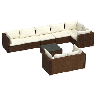 9 Piece Garden Lounge Set with Cushions Brown Poly Rattan