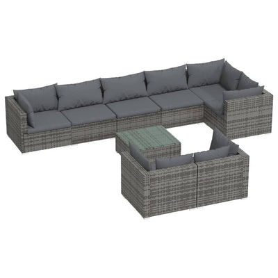 9 Piece Garden Lounge Set with Cushions Grey Poly Rattan