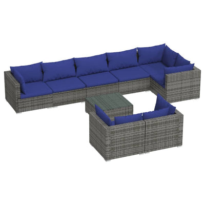 9 Piece Garden Lounge Set with Cushions Grey Poly Rattan