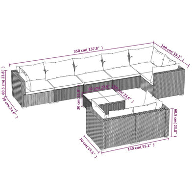 9 Piece Garden Lounge Set with Cushions Grey Poly Rattan