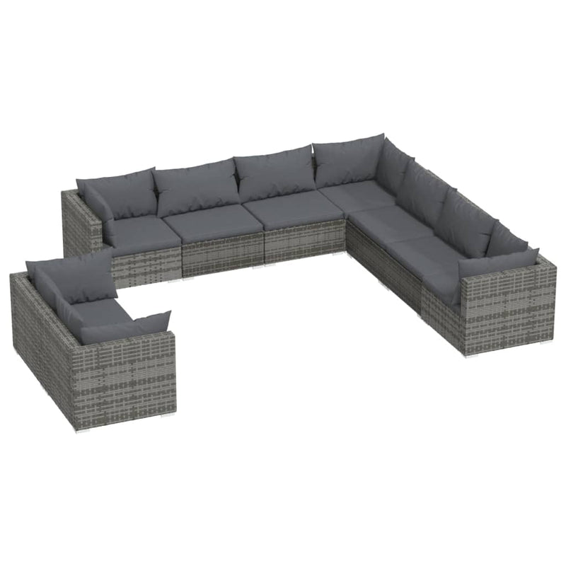 9 Piece Garden Lounge Set with Cushions Grey Poly Rattan