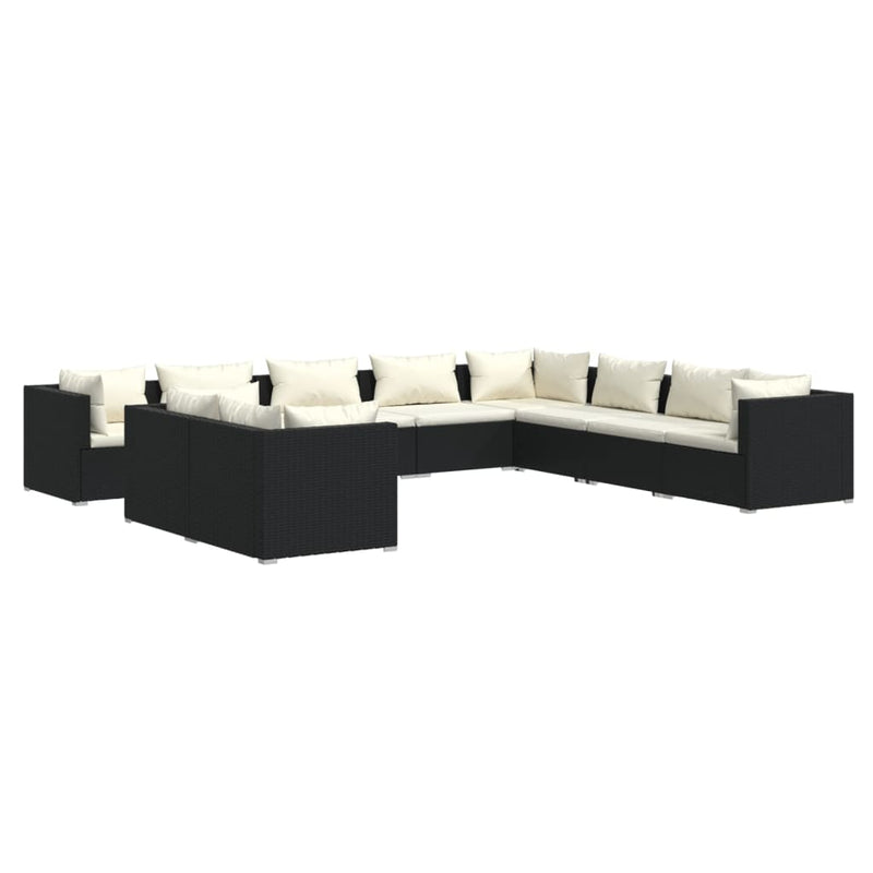 10 Piece Garden Lounge Set with Cushions Black Poly Rattan