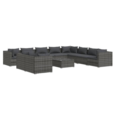 11 Piece Garden Lounge Set with Cushions Grey Poly Rattan