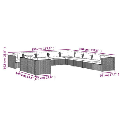 11 Piece Garden Lounge Set with Cushions Grey Poly Rattan