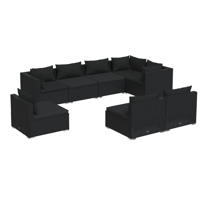 8 Piece Garden Lounge Set with Cushions Poly Rattan Black