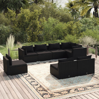 8 Piece Garden Lounge Set with Cushions Poly Rattan Black