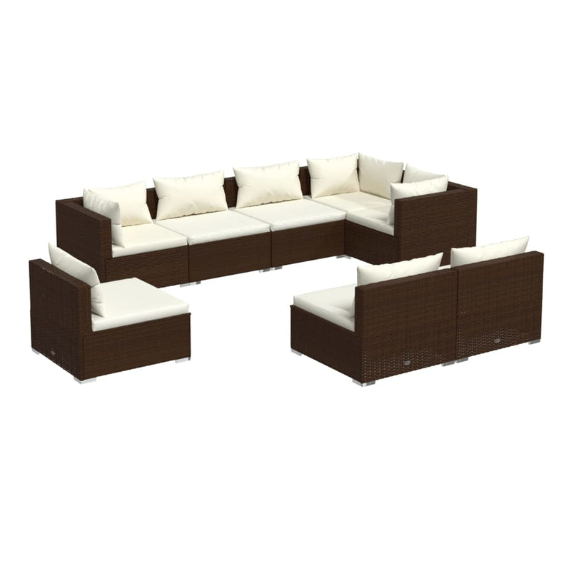 8 Piece Garden Lounge Set with Cushions Poly Rattan Brown