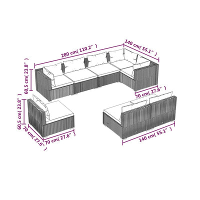 8 Piece Garden Lounge Set with Cushions Poly Rattan Brown