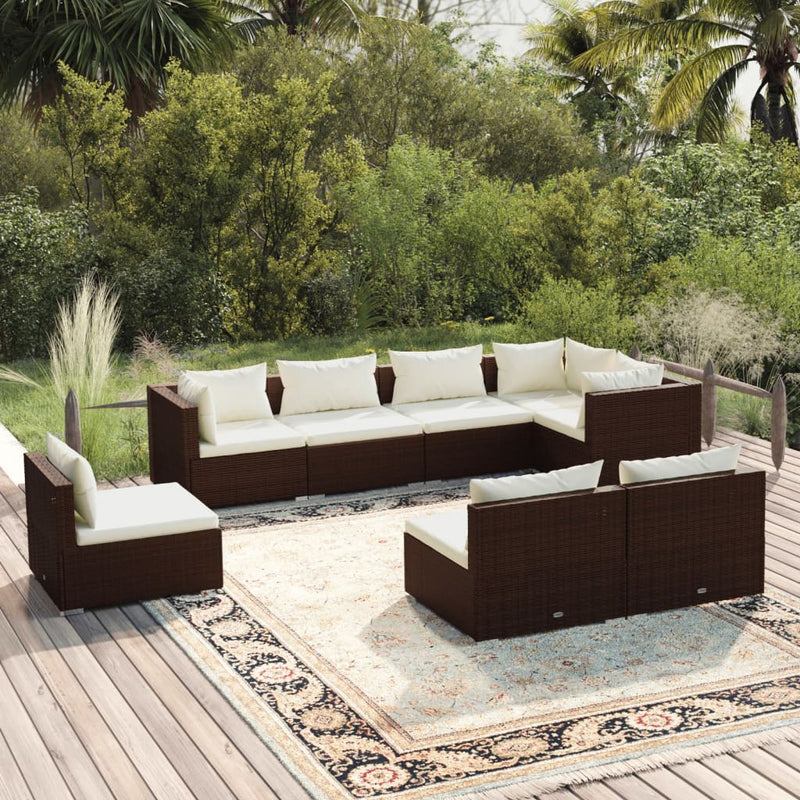 8 Piece Garden Lounge Set with Cushions Poly Rattan Brown