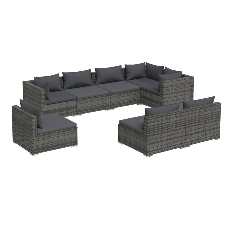 8 Piece Garden Lounge Set with Cushions Poly Rattan Grey