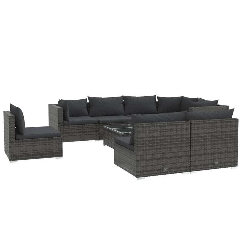 9 Piece Garden Lounge Set with Cushions Poly Rattan Grey