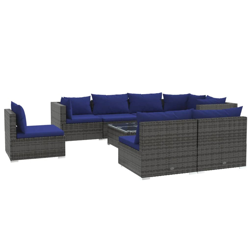 9 Piece Garden Lounge Set with Cushions Poly Rattan Grey