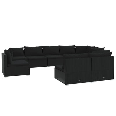 9 Piece Garden Lounge Set with Cushions Poly Rattan Black